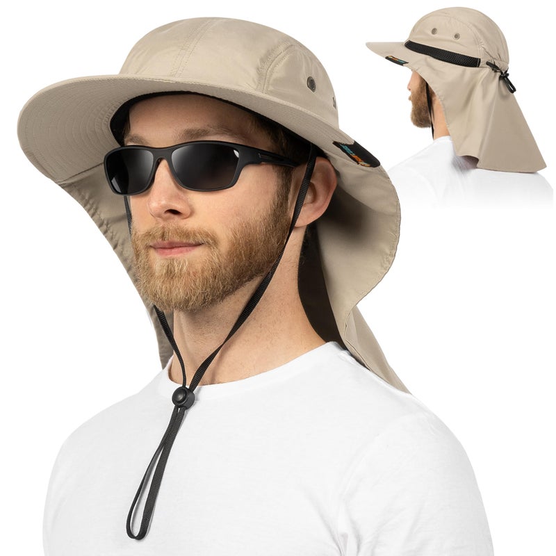 Suncube SUN CUBE Sun Hat for Men, Wide Brim Fishing Hat Neck Flap Cover Men Women, Hiking Safari, UV Sun Protection Summer Gardening Beach Camping UPF 50+, Tan - Image 2